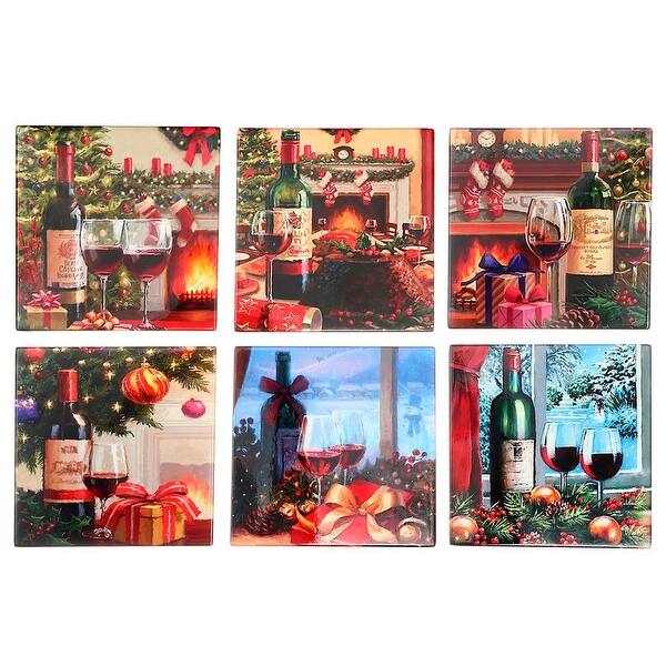 IH Casa Decor X'Mas 8" Square Ceramic Trivet (Wine) (Asstd) Set of 6